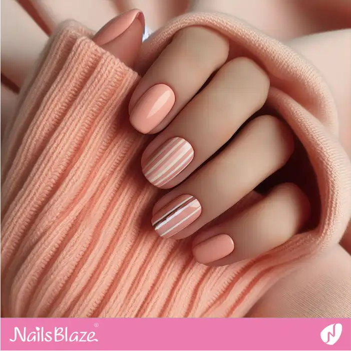 Short Peach Fuzz Stripe Nail Design | Color of the Year 2024 - NB1876